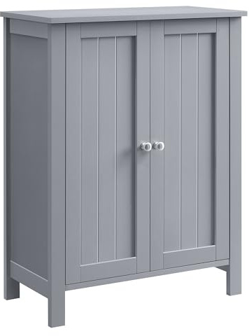 VASAGLE Bathroom Floor Storage Cabinet, Bathroom Storage Unit with 2 Adjustable Shelves, Bathroom Cabinet Freestanding, 11.8 x 23.6 x 31.5 Inches, Dove Gray UBCB060P36