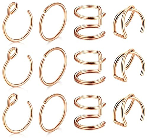 Whoiy Nasenring Piercing Bunt, Nasenstecker Brilliant 10 Stück 0.6X8Mm Edelstahl 316L Piercing Set X-Cross-Reifen Mehrfarbig für Frauen