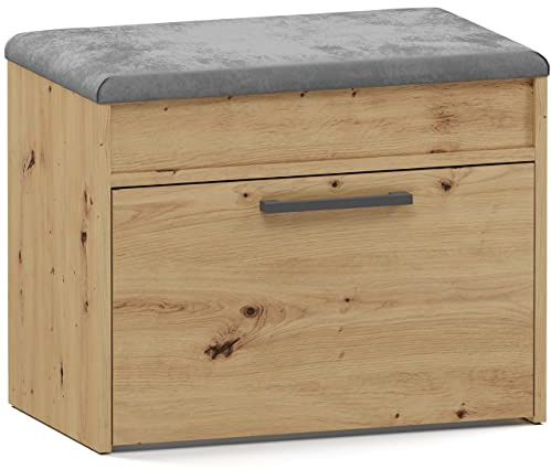 ADGO Parma Mini Schuhschrank mit Sitz Abmessungen 35 cm x 60 cm 49 cm Eleganter Schuhschrank Sitz mit Schuhaufbewahrung für Flur Modischer Schrank mit gepolstertem Sitz (Eiche- Artisan)