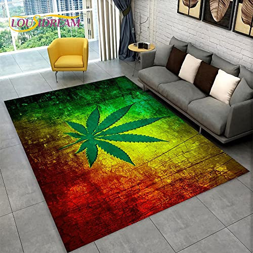 YZGAH Reggae Musik Jamaikanischer Stil Maple Leaf Bereich Teppich, Teppich Teppich Für Wohnzimmer Schlafzimmer Sofa Fußmatte Dekor, Küche Anti-Rutsch-Boden Essen V720 160X230Cm