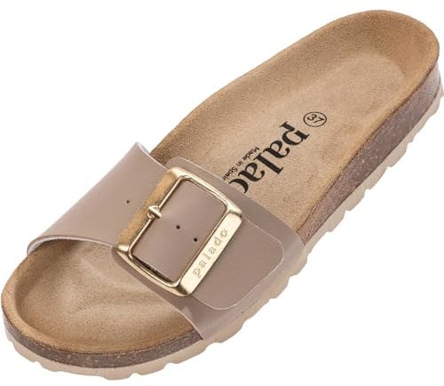 Palado Pantoletten Damen Malta EGS Matt – bequeme Sandalen Made in Spain - Hausschuhe mit dämpfendem Kork-Fußbett - modische Sommerschuhe Dunkelbeige UK8 - EU41