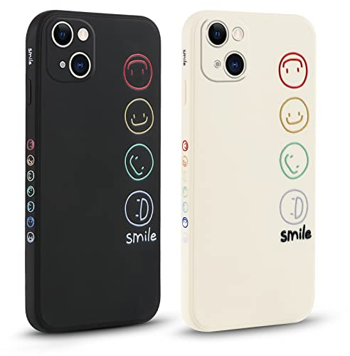 Pnakqil 2 stück Handyhülle für Apple Phone 14 6.1,Hülle Süßes Bemaltes Muster Smile Face Design Case Weiche Tasche für Damen Geschenk Modische TPU Dünn Stoßfeste Kameratasche Schutzhülle für Phone14