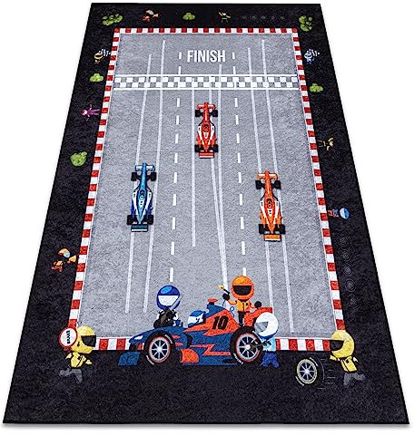 Kinderteppich JUNIOR 52108.801 Rennen, Formel 1, für Kinder, Anti-Rutsch - grau 80x150 cm