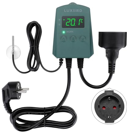 LUXBIRD Digitale Termoregolatore Regolatore di Temperatura, riscaldamento/raffreddamento, 1200 W, controllo automatico della temperatura, per piantine, birra, allevamento, serra, ventilatori