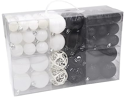 100 Stück Weihnachtskugel Schwarz Weiß Christbaumkugeln matt glänzend glitzernd Weihnachtsdeko