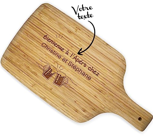 KDO-MAGIC - Planche apéro personnalisée - Planche à découper en bois gravée - Personnalisable avec votre texte - Plusieurs modèles de gravure - Cadeau cuisine (Modèle Apéro)