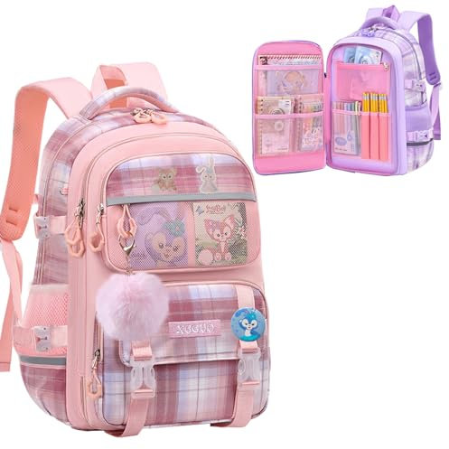 WYCY Mochila para Niñas Moda Refrigerador Puerta Mochila Escolar Gran Capacidad Kawaii Mochila Escolar con Lindos Colgantes de Unicornio y Mochila Impermeable para Niñas (cuadrado rosa)