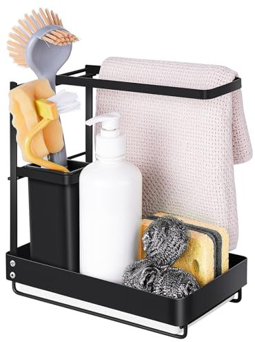 Opslagruimte Porta Spugne,Organizer Lavello Cucina,Lavello Caddy Con Sgocciolatoio, Porta Spazzole Rimovibile,Per Spazzole,Stracci e Spugne,Organizer Per Lavello da Appendere