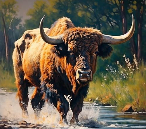 Malen nach Zahlen Erwachsene - Tierischer Bison - DIY Malen Nach Zahlen-Vorgedruckt Leinwand-Ölgemälde Geschenk für Erwachsene Kits Home Haus Dekor,40x50cm