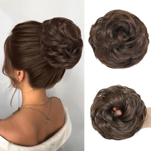 Messy Bun Haarteil dutt Haargummi Mit Haaren Hochsteckfrisuren | Messy Bun Haarteil mit Gummiband Synthetisch zopf Haarteile für Damen Mädchen (#10 Hellbraun)