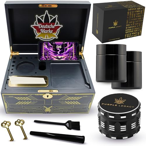 PURPLE LEGACY Santuario Segreto della Sfinge – Scatola Gigante in Legno con Lucchetto – 2 Occhiali UV, Smerigliatrice di Erbe, Supporto Tablet