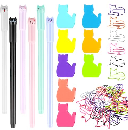 Teaaha 44 Stk Katzen Stifte Set 6 Farbe Haftnotizen 30 Büroklammern Motiv Und 6 Stift Katze Katze Themenbezogene Schulsachen Für Geburtstagsparty Klassenzimmer Schule Belohnungsgeschenk