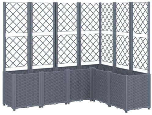 vidaXL Pflanzkübel mit Rankgitter, Blumenkübel Pflanzkasten mit Spalier Rankhilfe, Blumenkasten Rankkasten Gartenspalier Rattan-Optik, Blaugrau PP