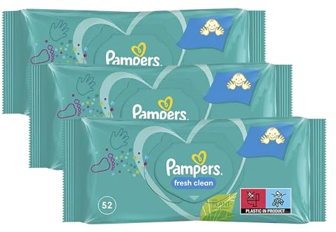 156 pk Pampers Baby Wipes Multipack, Wet Wipes for Face Hand Body Bottom, Baby Essentials, Wipes Baby Pack 3x52 Wet Wipes Baby Stuff, Fresh Wipes, Baby Wipes Bulk, Wipes Care Clean Skin+Cheeroo Magnet
