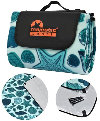 Majestic Sport Picknickdecke 200x200 cm mit 4 Erdankern, Stranddecke mit Wasserdichter Unterseite für 4-6 Personen, Campingdecke mit Tragegriff Ideal für Camping, Strand, Park, Garten Shelly.