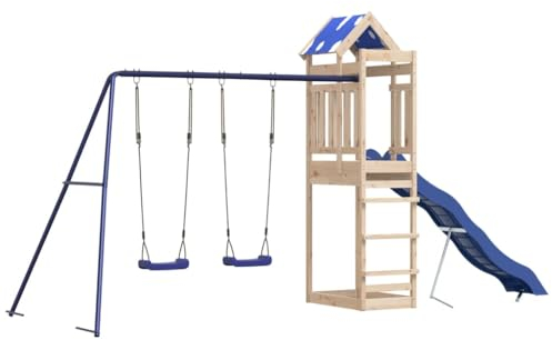 vidaXL Spielturm, Klettergerüst mit Schaukeln Rutsche, Kinder Kletterturm Spiel-Zubehör für Garten, Holz Spielplatz Spielhaus, Massivholz Kiefer