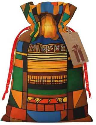 Xzsxhe Weihnachts-Geschenktüten mit Indianer-Muster, Kordelzug, Geschenkpapier, Süßigkeiten, Aufbewahrungstasche, wiederverwendbare Party