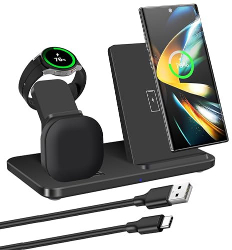 Wireless Charging Station for Samsung 3 in 1 Wireless Charger Compatible with Samsung Galaxy S24/S23/S22/S21/S20,Z Fold 6/5/4/3, Note20/10 Ultra,Galaxy Watch 7/6/5/4/3/Active,Galaxy Buds+/2/Pro/Live
