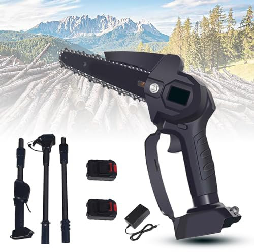 PERZOE Motosierra, motosierra de poste de largo alcance, sierra de poste inalámbrica 2 en 1, motosierra telescópica inalámbrica de jardín, poste telescópico desmontable de largo alcance, potente