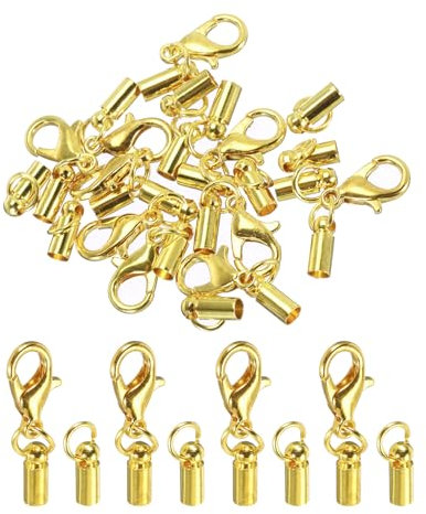 sourcing map 10Pcs Cord End Caps, 2.5mm End Caps Barrel Beads Kumihimo End Caps Iron for Leather Ribbon Clamp Clasp Jewelry Making Necklace Cord DIY Craft (Gold)