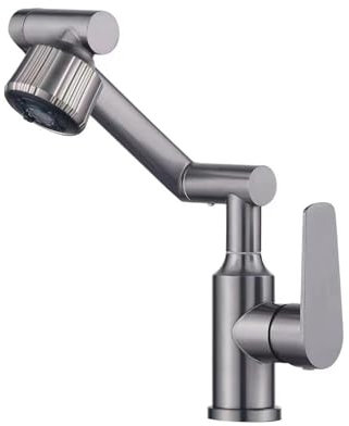 ImiiHO 027 - Grifo giratorio para lavabo, monomando, chapado en agua cepillado, acero inoxidable, tono gris, longitud del tubo de entrada/salida de 70 cm