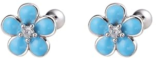 IMINI Sterling Silber Gänseblümchen Ohrringe für Damen Zirkonia Blaue Emaille Blumen Ohrstecker Knorpel Ohrringe Schraubverschluss Niedlicher Ohrschmuck