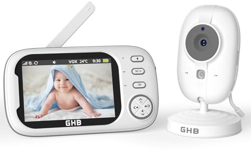 GHB Babyphone mit Kamera 3,5 Zoll mit VOX Smart Energiesparmodus Nachtsicht Gegensprechfunktion 720p Bildqualität Schlaflied-Wiedergabe Dual-Kameras 2,4GHz Konnektivität
