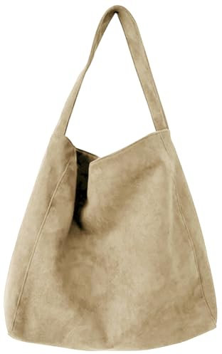 Große Wildleder-Tragetasche für Damen, lässige Schultertaschen, Wildleder-Geldbörsen, Damen-Umhängetasche, Arbeitshandtasche, Halbmondtasche, Reisen, Winter, Beige