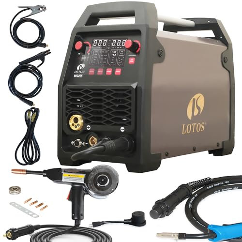 LOTOS MIG225SP MIG Welder with Aluminum Spool Gun, 225A 110/220V, 6 in 1 Gas MIG, Spool Aluminum, Gasless Flux Core, Stick, Lift TIG, Spot, Multi Process Welding Machine Auto Synergistic Setting