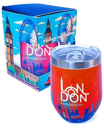 London Souvenir Insulated Travel Mug – Orange Stainless Steel Tumbler with Lid | London Skyline Design | Hot & Cold Drinks Travel Cup | Home Kitchen Office, Decorative Gift Box | 350 ml