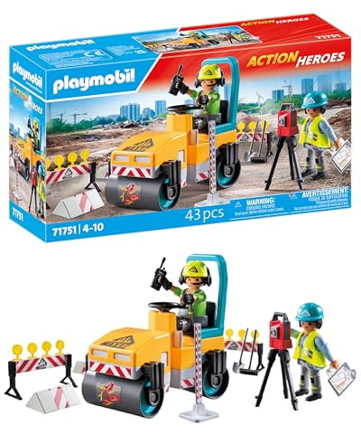 PLAYMOBIL | Action Heroes | Obra de Carretera | Juguetes de construcción para niños | Set de construcción | para niños a Partir de 4 años | 71751