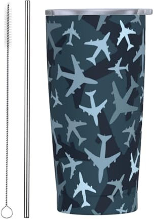 Taza Termica Acero Inoxidable 20Oz, Aviones Taza Térmica De Café De Acero Inoxidable Taza Termo Café Personalizada Taza De Viaje, Para Café, Bebidas Frías O Calientes