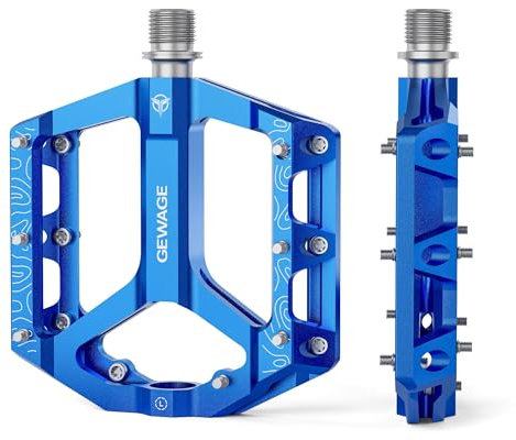 GEWAGE MTB Pedale Fahrradpedale Set – Flat Pedale für Mountainbike & Gravel Bike, rutschfest & langlebig, Aluminiumlegierung, CNC-gefräst, 9/16 Achse, einfache Installation (Blau)