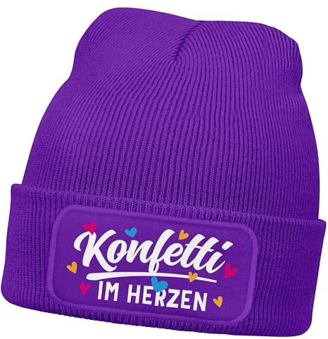 MoonWorks® Damen Beanie mit Patch Strickmütze mit Spruch Party Eskaliert eh Wieder Aufdruck Lustig Damenmütze