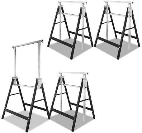 Ponteggio telescopico con regolazione in altezza a 7 posizioni 80, 130 cm, portata 200 kg, colore: nero