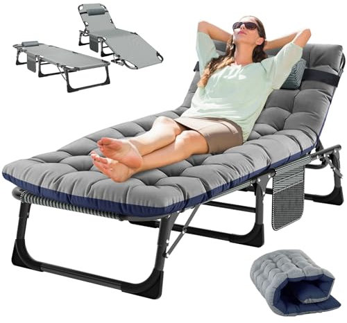 Obqer Cama de invitados plegable, Cama Abatible, capacidad de carga de 200 kg, cama de camping con colchón, reposacabezas y bolsillos laterales, respaldo trasero ajustable en 5 posiciones