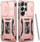 Cover per Galaxy S25 Ultra con Supporto,[Anello Magnetico Cavalletto][Copertura Fotocamera Scorrevole] Caso di Protezione delle lenti Militare per Samsung S25 Ultra, 6,8,Rosa