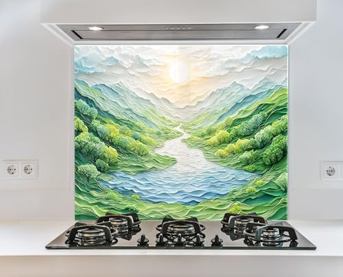 Myphotostation 90x60cm River Landscape Glass Splashback for stove Tempered Glass Backsplash, Glass Backguards For Kitchen, Stove Wall Protector,Cooker Wall Panel