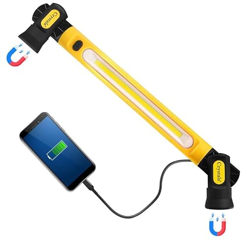 Crystals Work Light 3000LM LED Rechargeable, 5000mAh Magnetic Underhood Light Bar with Power Bank, 3 Modes, Foldable & Rotatable Mechanic Flashlight for Car Repair, Garage, Workshop, Emergency