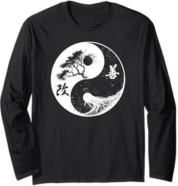 Yoga Yin Yang Bonsai Albero Della Vita Kaizen Giapponese Kanji Zen Maglia a Manica