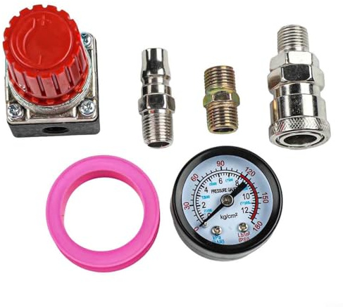 Efficiente regolatore di pressione dell'aria con valvola da 1/4 con manometro, adatto per compressori e varie applicazioni pneumatiche (quattro fori 1)