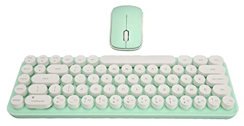 Sunydog Retro Silent Wireless Keyboard Mouse Combo, Niedliches Schreibmaschinendesign 2,4 G Kleiner Tragbarer Büro -Tastatur -Maus -Set mit Punktschlüsselcap, 1 X AA -Batterien, 2 X AAA (Weißes Grün)