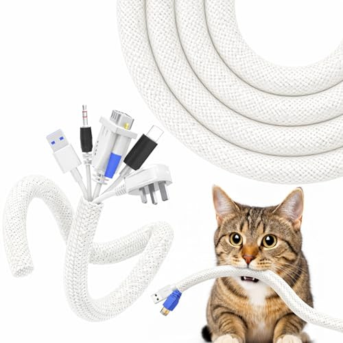 Cable Tidy Sleeve 10mm x 3m White Braided Cable Management Sleeve Wire Organizer Heat Resistant Pet Proof Wire Protector Split Design