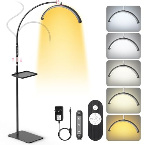 Adonafy LED Halbmond Wimpern Lampe: Faltbar Wimpernverlängerung Lampe mit 5 Dimmbaren Farben & Drehbar 360° - Verstellbar Wimpernlampe für Make-up Artists, Tätowierer, Salon, Zuhause, Schwarz
