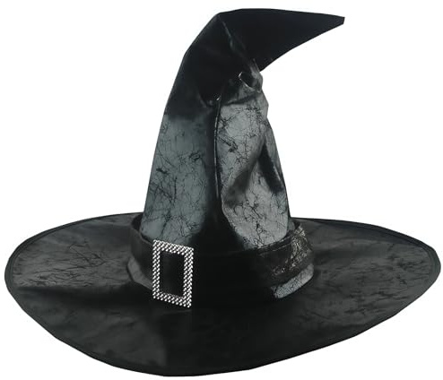 Vyqrx Hexenhut Damen & Herren - Große Spitzhut aus Kunstleder, 33 cm Hoher Hexenhut für Halloween, Karneval, Hexenkostüm & Mottoparty, Schwarz