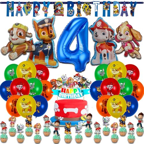 Patrol Geburtstag Deko 4 Jahre geburtstag Luftballons Geburtstagsdeko Patrol Birthday Party Decoration Ballons Banner Folienballons Torten Deko 4 Jahre (Nummer 4)