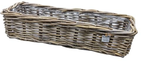 Spetebo Rattan Pflanzkorb Natur mit Folie, 58 x 18 cm, rechteckig | Für Innen und Außen, Fensterbank Blumenkasten, Geflochten, Holz Weide