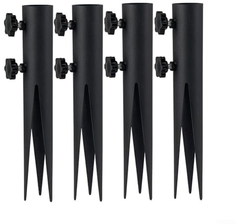Autilyshop Stahl-Fackelpfähle, Gartenpfähle, Metall-Erdspieße für Außenleuchten, Solar-Fackeln, Fahnenmasten, Angelrutenhalter, schwarze Stahlkonstruktion, einfache Installation, 4 Stück