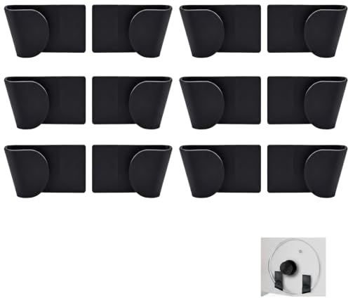 QhgPnt 6 Pairs Pan Lid Holder, Saucepan Lid Storage Solution, Pan Lid Organiser for Cupboard Door, Pot Lid Holder for Kitchen Organisation, Self Adhesive Pan Lid Rack, Punch-Free