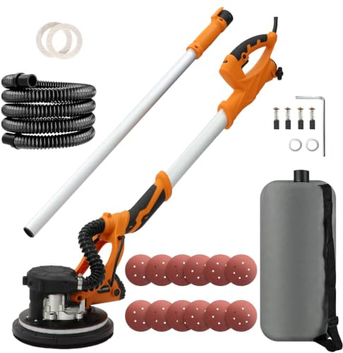 Ponceuse Girafe 1250W Ponceuse Murale et Plafond avec 5 Vitesses Variables, 800-1800RPM, Poignée Télescopique, Eclairage LED Intégré et Sac Collecteur de Poussière
